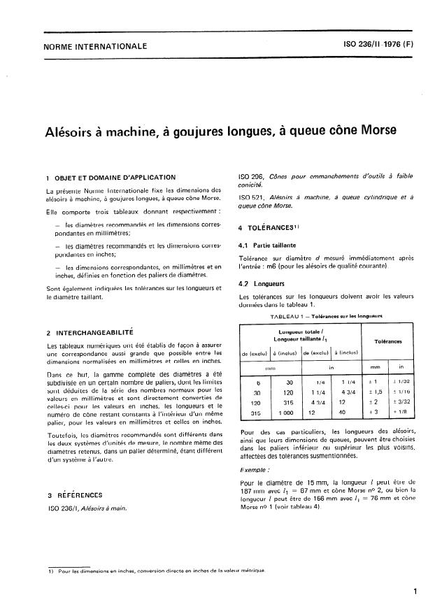 ISO 236-2:1976 - Alésoirs a machine, a goujures longues, a queue cône Morse