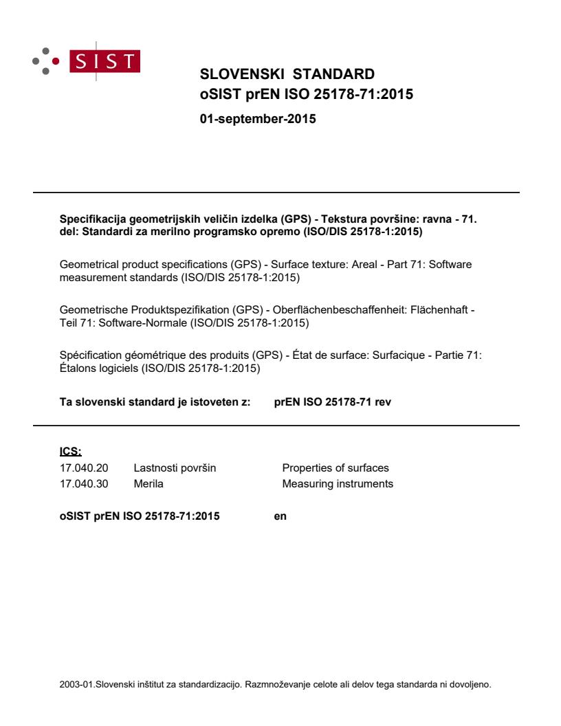 prEN ISO 25178-71:2015 - BARVE