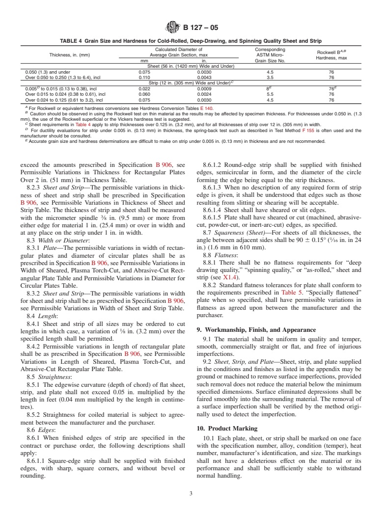 ASTM B127-05 - Standard Specification for Nickel-Copper Alloy (UNS N04400) Plate, Sheet, and Strip