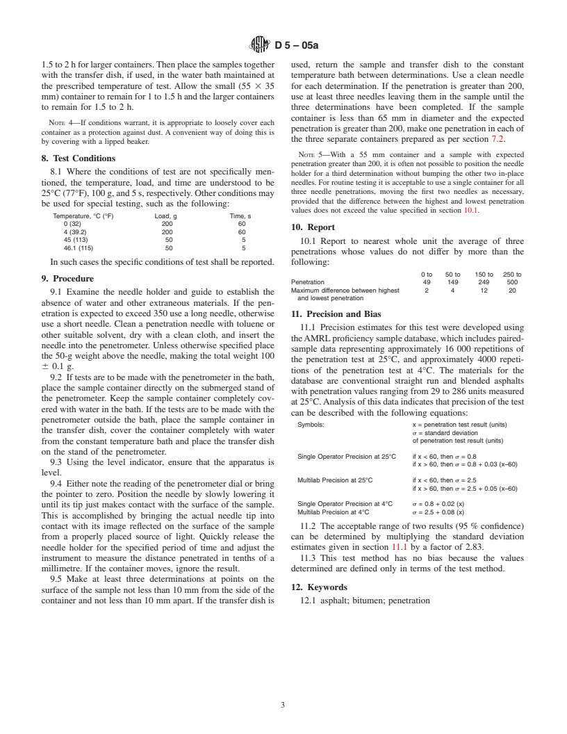 ASTM D5-05a - Standard Test Method for Penetration of Bituminous Materials