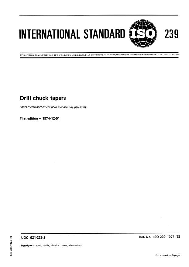 ISO 239:1974 - Drill chuck tapers