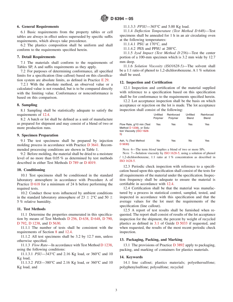 ASTM D6394-05 - Standard Specification for Sulfone Plastics (SP)