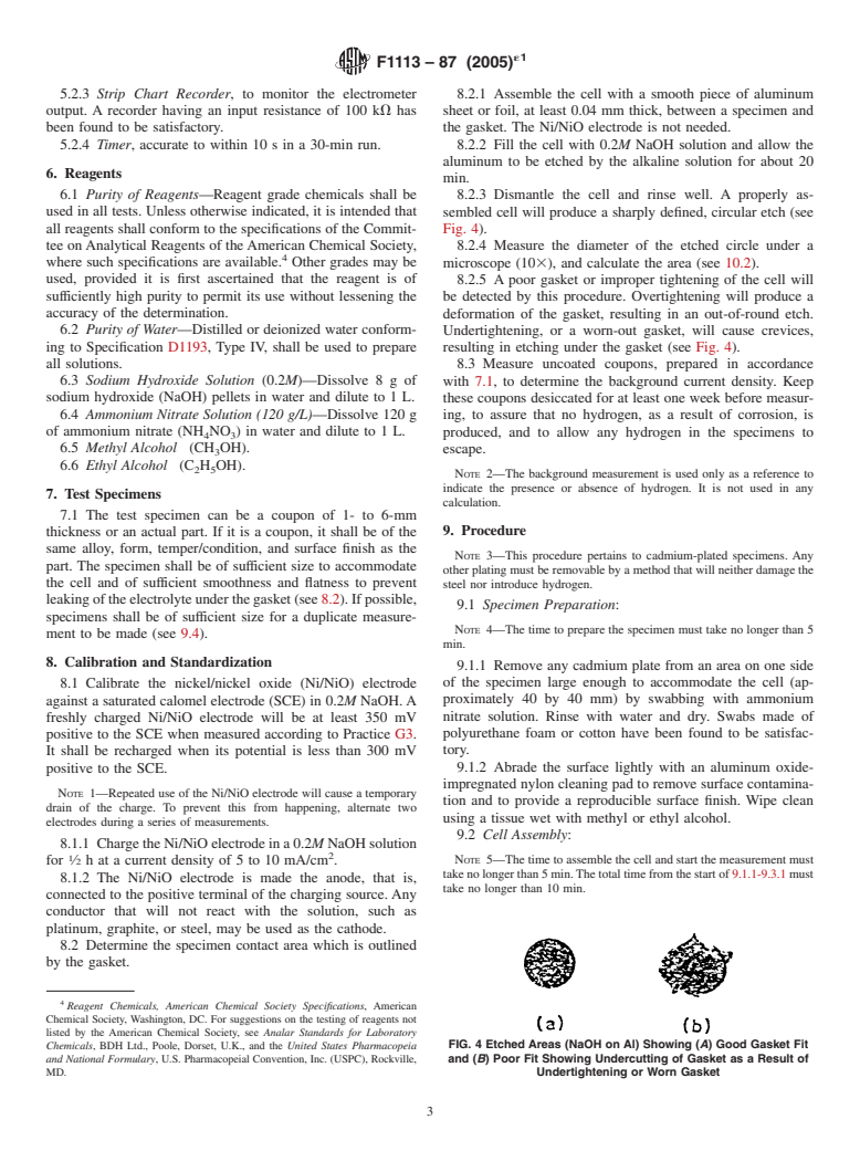 ASTM F1113-87(2005)e1 - Standard Test Method for Electrochemical Measurement of Diffusible Hydrogen in Steels (Barnacle Electrode)