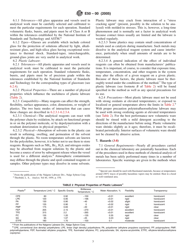 ASTM E50-00(2005) - Standard Practices for Apparatus, Reagents, and Safety Considerations for Chemical Analysis of Metals, Ores, and Related Materials