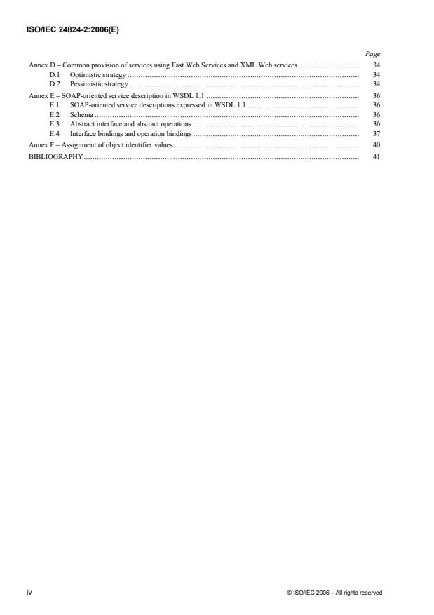 ISO/IEC 24824-2:2006 ISO/IEC 24824-2:2006 - Information technology -- Generic applications of ASN.1: Fast Web Services - Page 4 preview