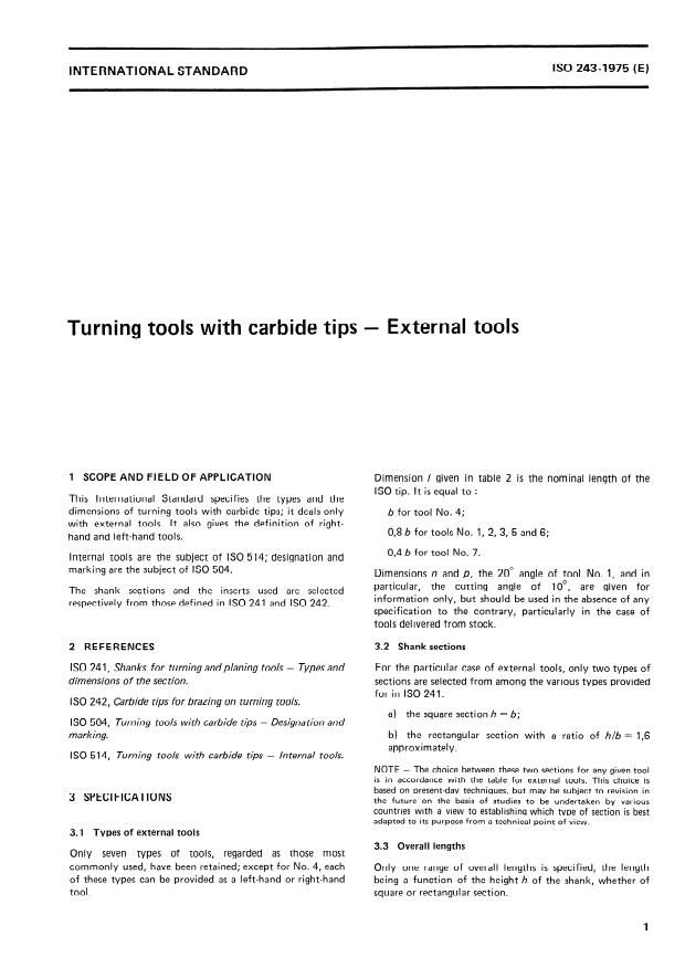 ISO 243:1975 - Turning tools with carbide tips -- External tools