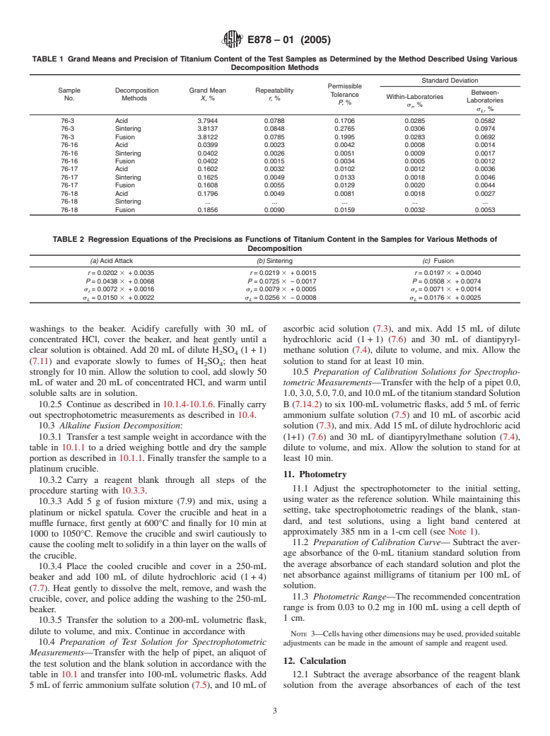 ASTM E878-01(2005) - Standard Test Method for Determination of Titanium in Iron Ores and Related Materials by Diantipyrylmethane Ultraviolet Spectrometry