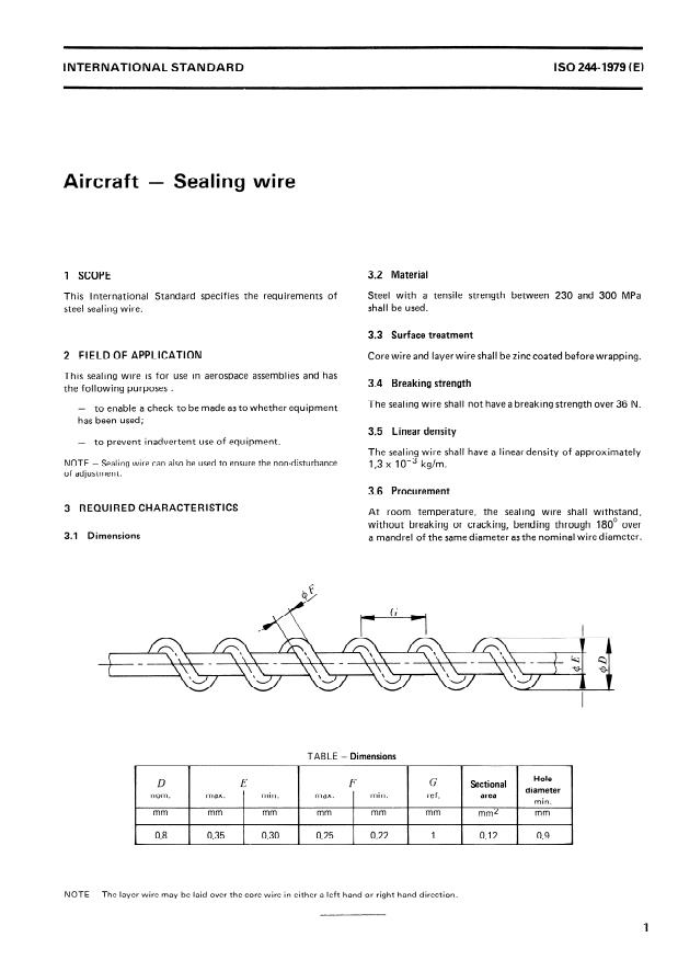 ISO 244:1979 - Aircraft -- Sealing wire