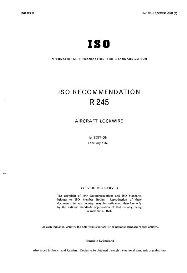 ISO/R 245:1962 - Aircraft lockwire