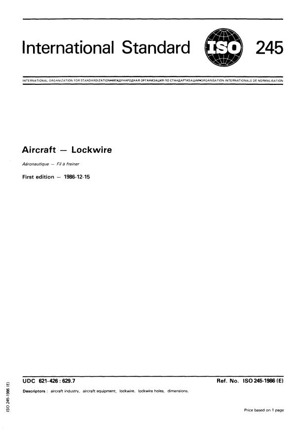 ISO 245:1986 - Aircraft -- Lockwire