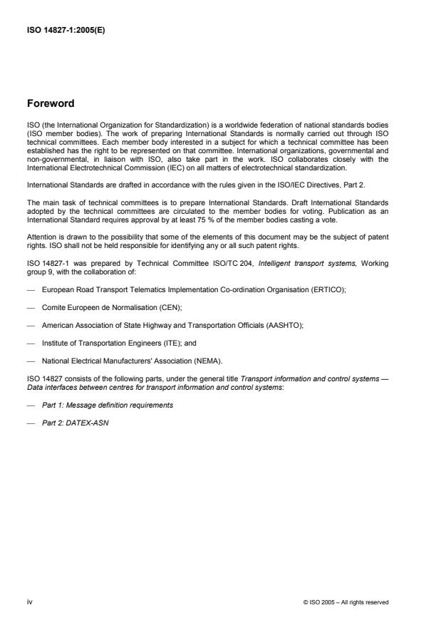 ISO 14827-1:2005 ISO 14827-1:2005 - Transport information and control systems -- Data interfaces between centres for transport information and control systems - Page 4 preview
