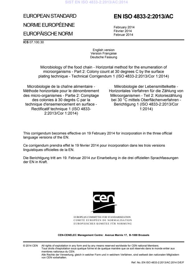 SIST EN ISO 4833-2:2013/AC:2014 - natisnjeno za čitalnico