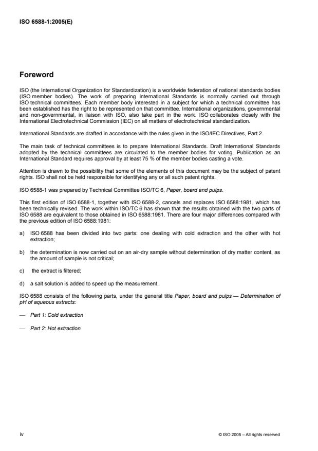 ISO 6588-1:2005 ISO 6588-1:2005 - Paper, board and pulps -- Determination of pH of aqueous extracts - Page 4 preview