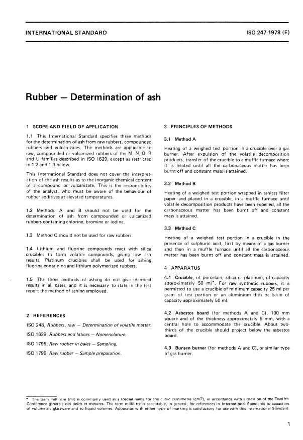ISO 247:1978 - Rubber -- Determination of ash