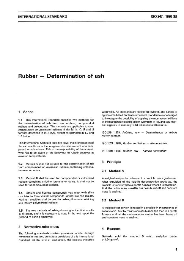 ISO 247:1990 - Rubber -- Determination of ash