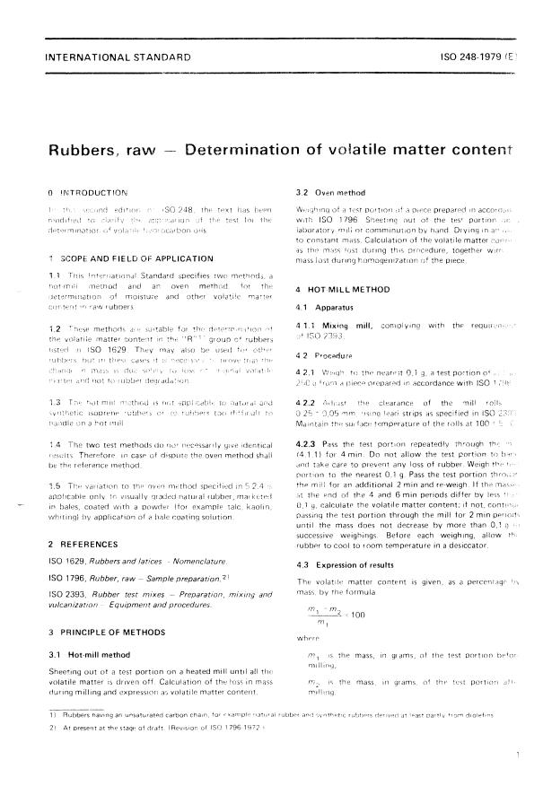 ISO 248:1979 - Rubbers, raw -- Determination of volatile matter content