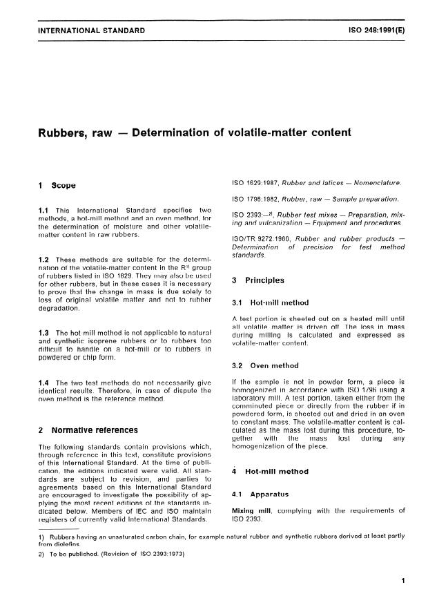 ISO 248:1991 - Rubbers, raw -- Determination of volatile-matter content