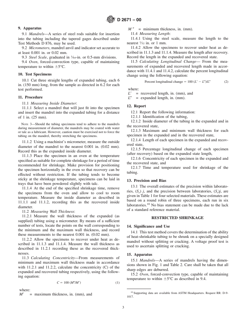 ASTM D2671-00 - Standard Test Methods for Heat-Shrinkable Tubing for Electrical Use