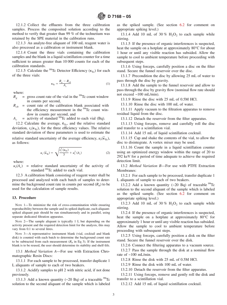 ASTM D7168-05 - Standard Test Method for<sup>99</sup>Tc in Water by Solid Phase Extraction Disk