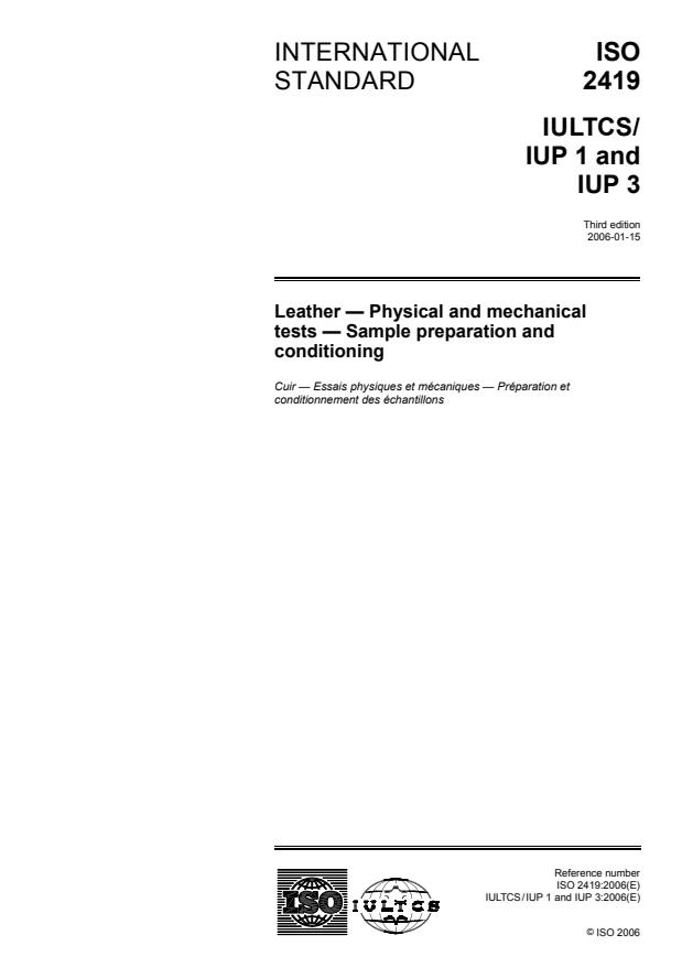 ISO 2419:2006 - Leather -- Physical and mechanical tests -- Sample preparation and conditioning