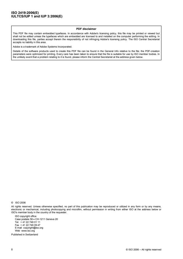 ISO 2419:2006 ISO 2419:2006 - Leather -- Physical and mechanical tests -- Sample preparation and conditioning - Page 2 preview