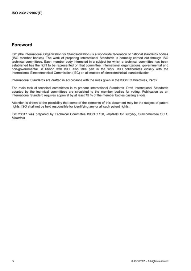 ISO 23317:2007 ISO 23317:2007 - Implants for surgery -- In vitro evaluation for apatite-forming ability of implant materials - Page 4 preview