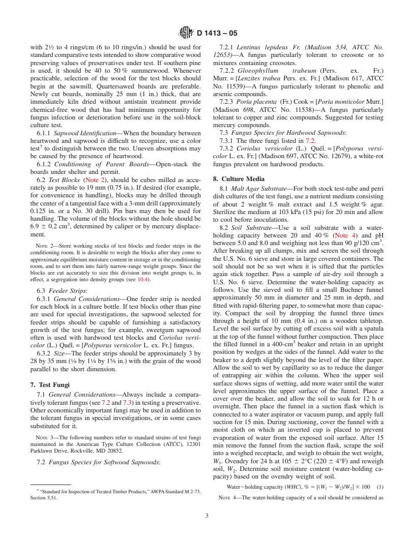 ASTM D1413-05 - Standard Test Method for Wood Preservatives by Laboratory Soil-Block Cultures