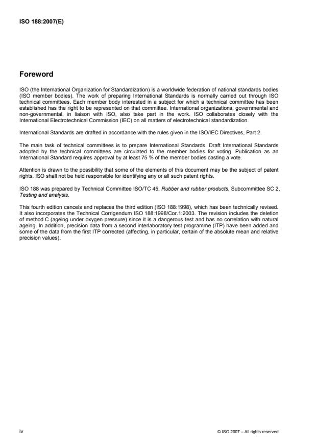 ISO 188:2007 ISO 188:2007 - Rubber, vulcanized or thermoplastic -- Accelerated ageing and heat resistance tests - Page 4 preview