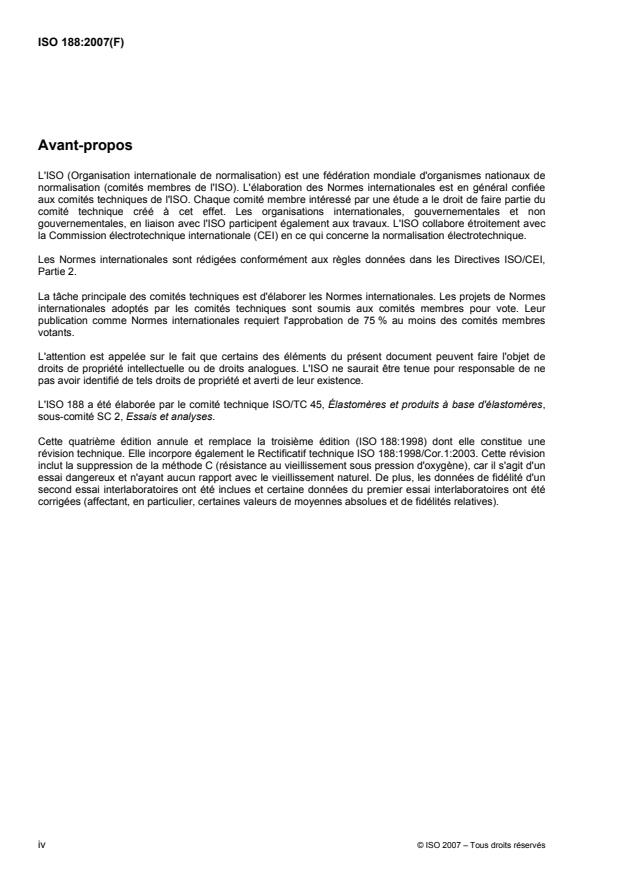 ISO 188:2007 ISO 188:2007 - Caoutchouc vulcanisé ou thermoplastique -- Essais de résistance au vieillissement accéléré et a la chaleur - Page 4 preview