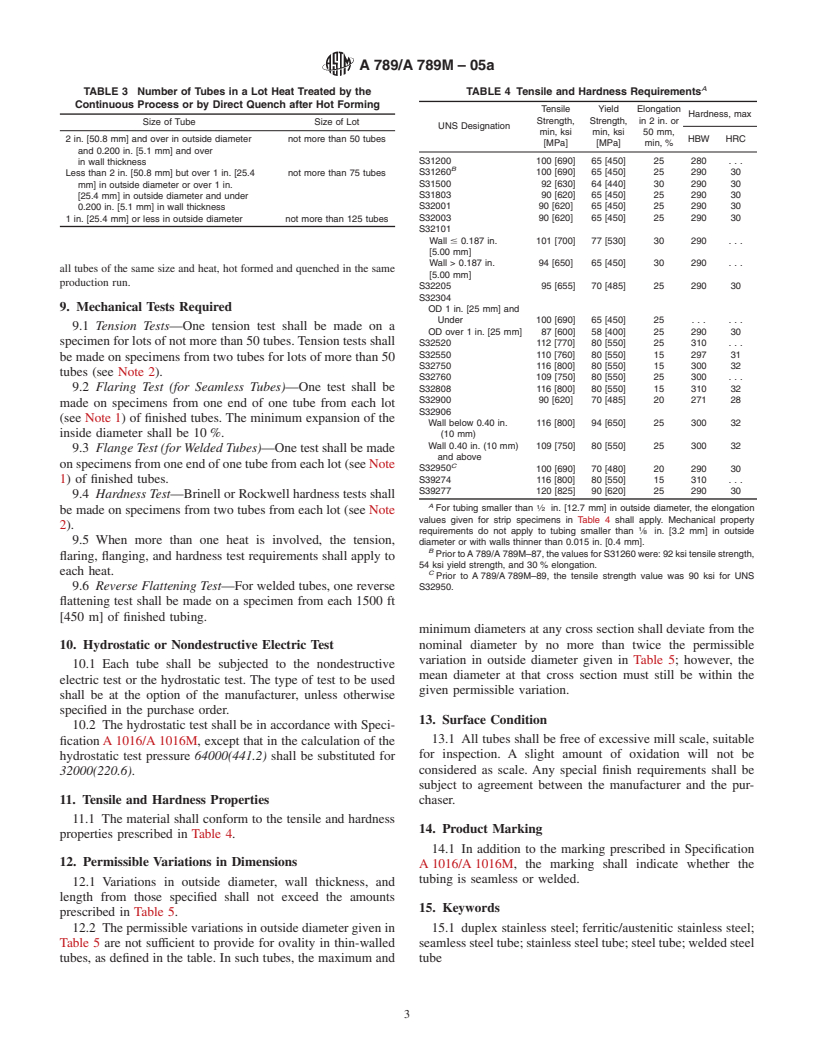 ASTM A789/A789M-05a - Standard Specification for Seamless and Welded Ferritic/Austenitic Stainless Steel Tubing for General Service