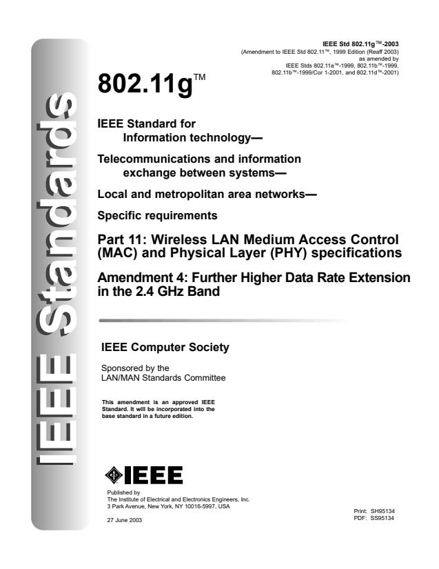 ISO/IEC 8802-11:2005/Amd 4:2006 - Further Higher Data Rate Extension in the 2.4 GHz Band