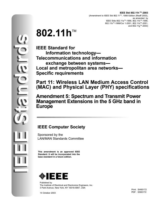ISO/IEC 8802-11:2005/Amd 5:2006 - Spectrum and Transmit Power Management Extensions in the 5 GHz band in Europe