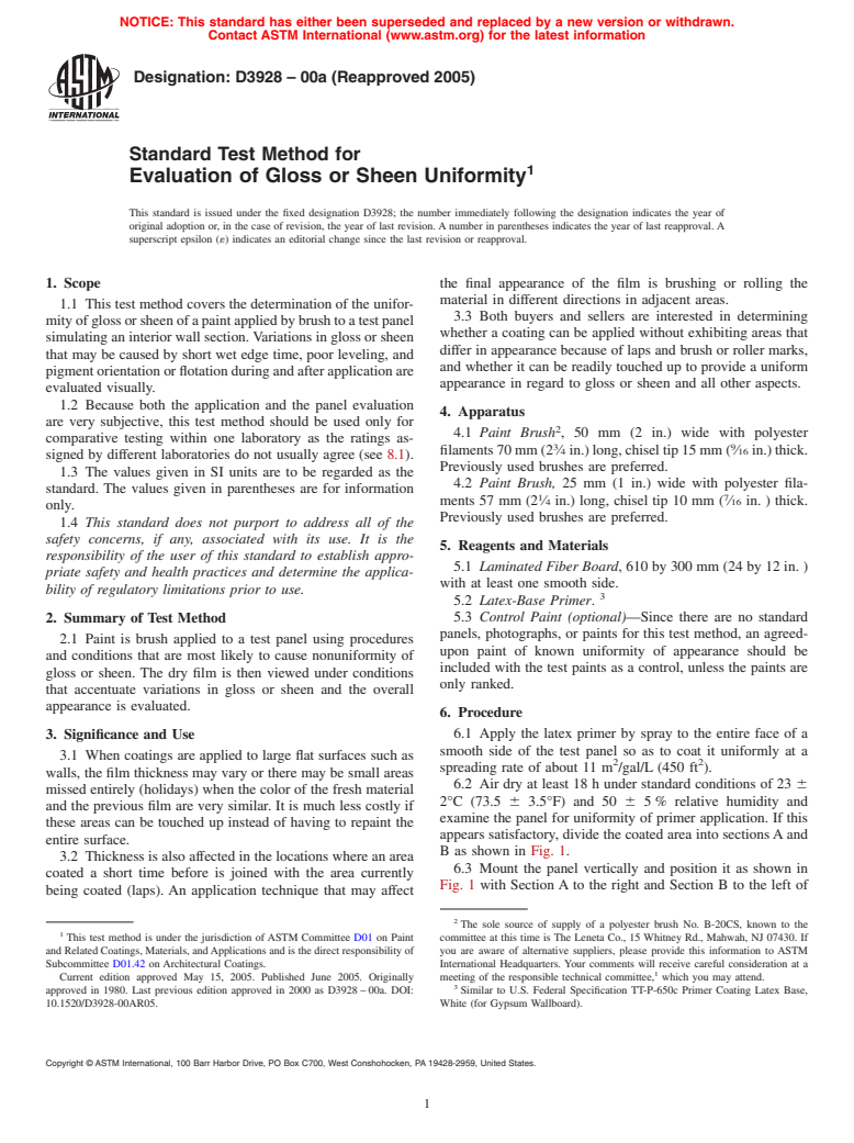 ASTM D3928-00a(2005) - Standard Test Method for Evaluation of Gloss or Sheen Uniformity