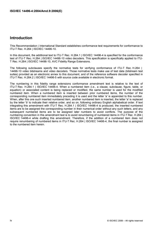 ISO/IEC 14496-4:2004/Amd 9:2006 ISO/IEC 14496-4:2004/Amd 9:2006 - AVC fidelity range extensions conformance - Page 4 preview