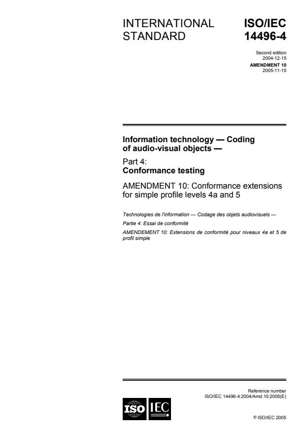 ISO/IEC 14496-4:2004/Amd 10:2005 - Conformance extensions for simple profile levels 4a and 5