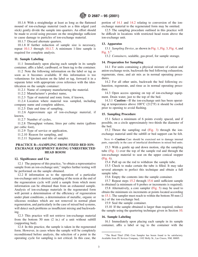 ASTM D2687-95(2001) - Standard Practices for Sampling Particulate Ion-Exchange Materials