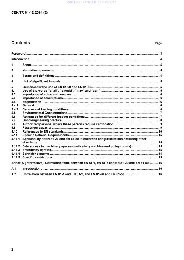 CEN/TR 81-12:2014 TP CEN/TR 81-12:2015 - Page 4 preview