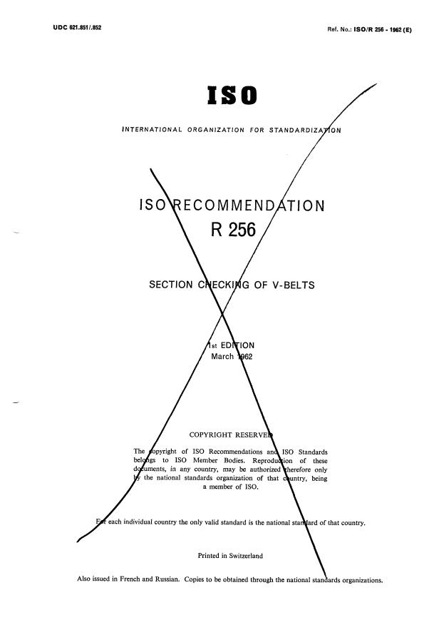 ISO/R 256:1962 - Withdrawal of ISO/R 256-1962