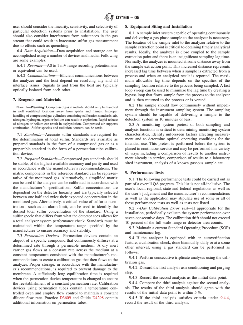 ASTM D7166-05 - Standard Practice for Total Sulfur Analyzer Based On-line/At-line for Sulfur Content of Gaseous Fuels