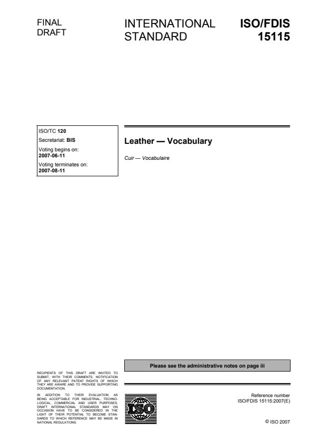 ISO/FDIS 15115 - Leather -- Vocabulary