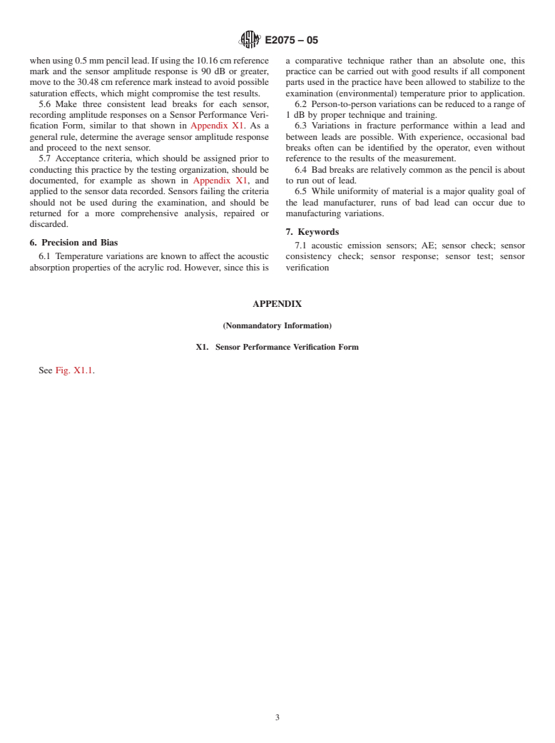 ASTM E2075-05 - Standard Practice for Verifying the Consistency of AE-Sensor Response Using an Acrylic Rod