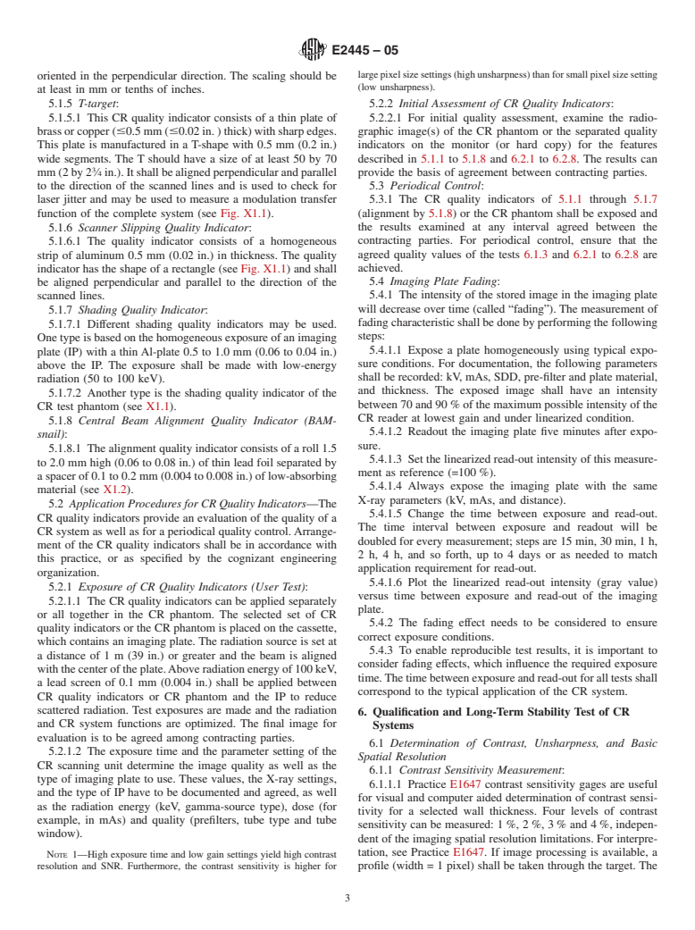 ASTM E2445-05 - Standard Practice for Qualification and Long-Term Stability of Computed Radiology Systems