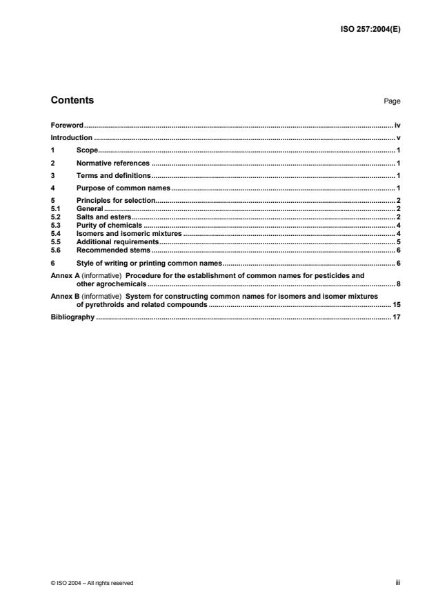 ISO 257:2004 - Pesticides and other agrochemicals -- Principles for the selection of common names