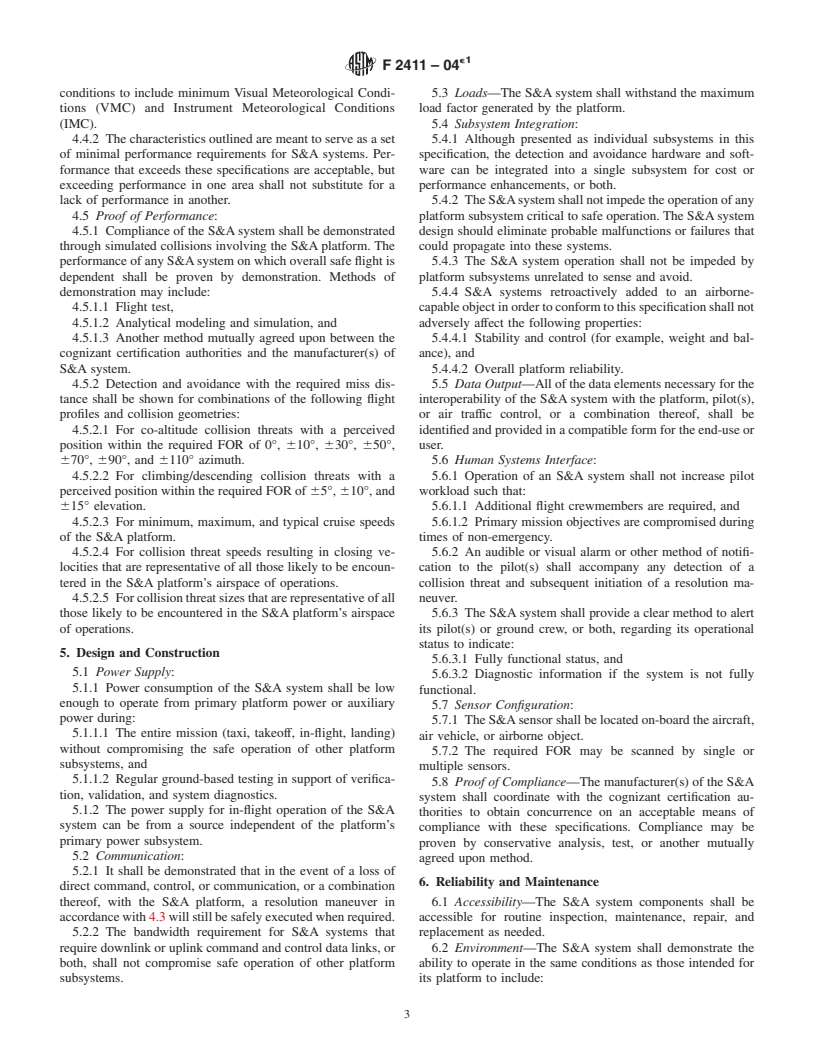 ASTM F2411-04e1 - Standard Specification for Design and Performance of an Airborne Sense-and-Avoid System