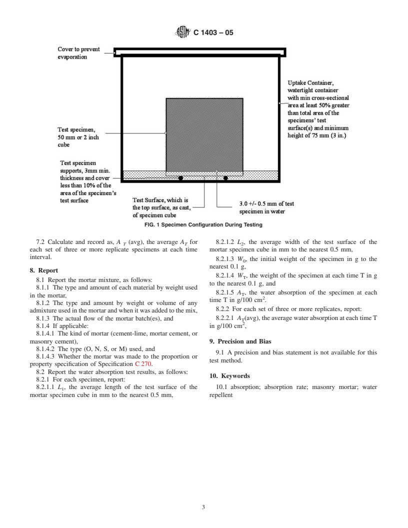 ASTM C1403-05 - Standard Test Method for Rate of Water Absorption of Masonry Mortars