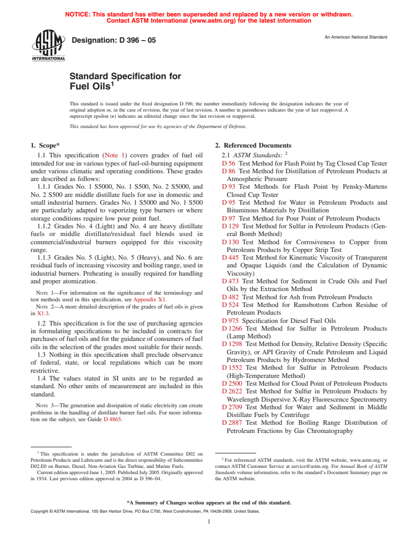 ASTM D396-05 - Standard Specification for Fuel Oils