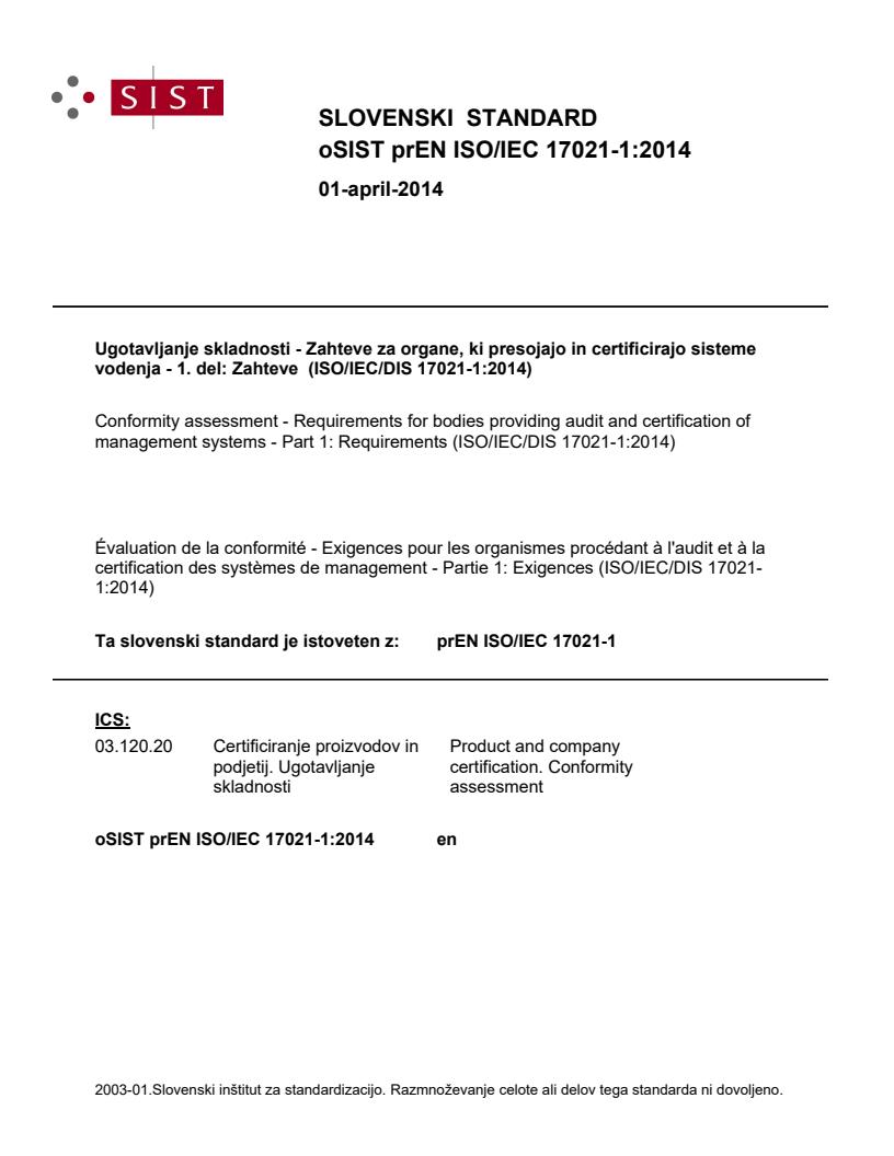 prEN ISO/IEC 17021-1:2014