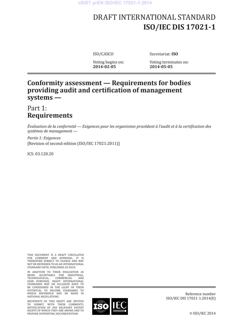 prEN ISO/IEC 17021-1:2014