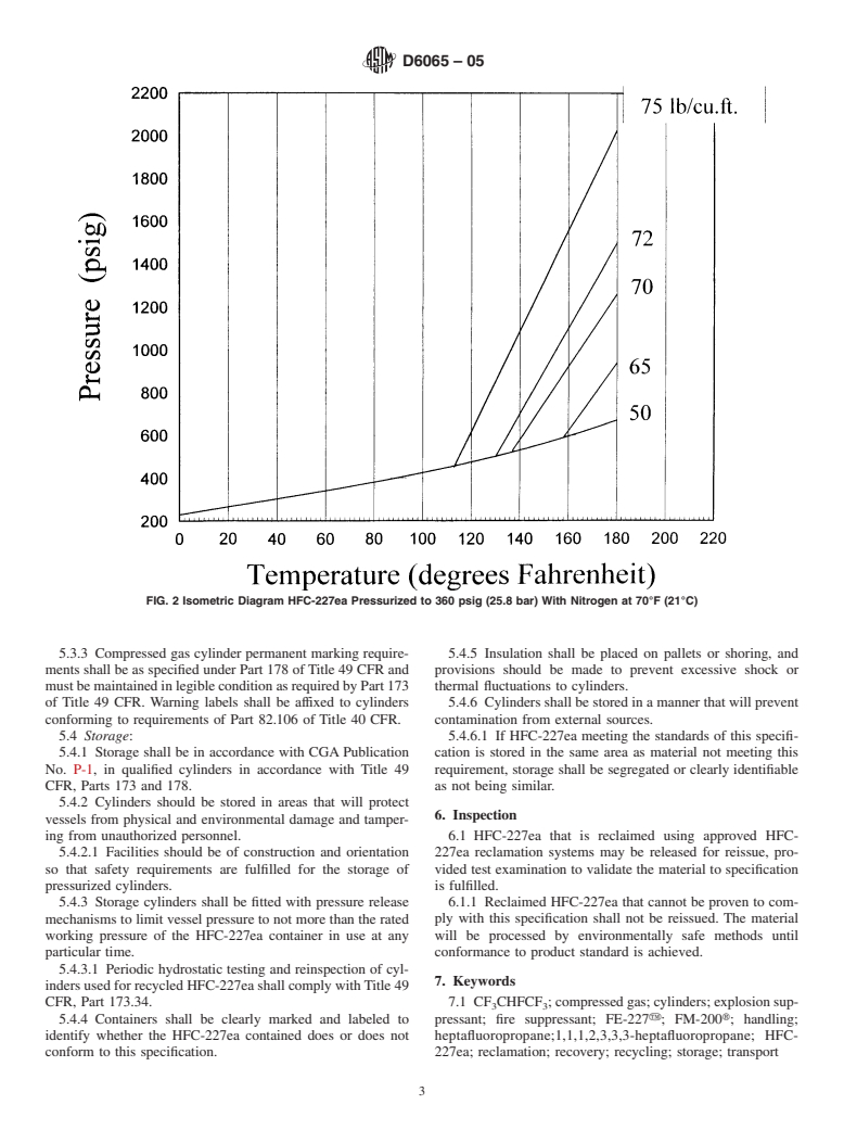 ASTM D6065-05 - Standard Practice for Handling, Transportation, and Storage of HFC-227ea 1,1,1,2,3,3,3-Heptafluoropropane (CF<inf>3</inf>CHFCF<inf>3</inf>)