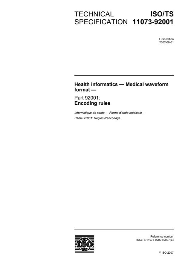 ISO/TS 11073-92001:2007 - Health informatics -- Medical waveform format
